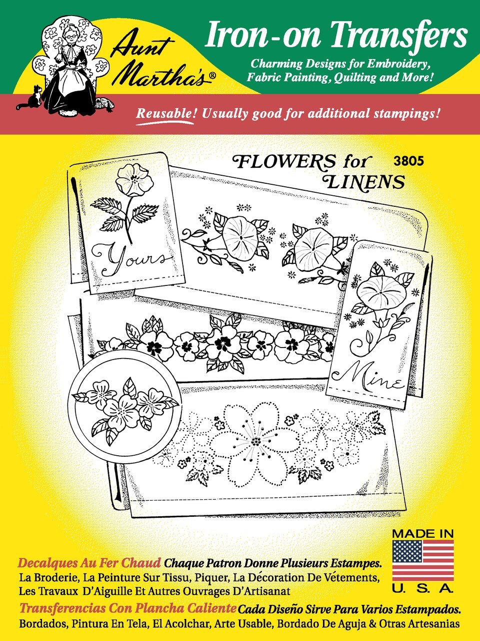 Aunt Martha's Flowers for Linens 3805 embroidery iron on pattern